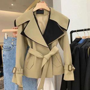 Women's Trench Coats Splicing Casual Coat Women Short Windbreaker 2024 Spring Fall Jacket Female Overcoat Fashion Loose Belt Long Sleeve