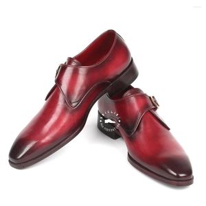 Dress Shoes Single Monk Strap Retro Style Belt Buckle Men's Leather Hand-Painted Genuine Luxurious Business Casual