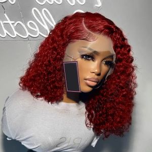 99J Borgonha Lace Front Wig Short Bob Hair Human Human Human Cabelo 13x4 Deep Wave Frontal Wig 13x6 Red Color 5x5 Fechamento Curly Wigs