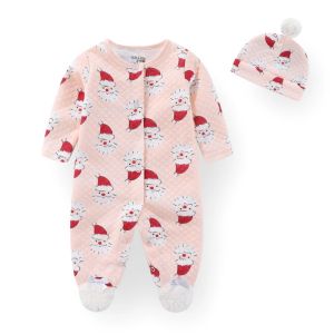 Setler 2/3 Parça Kalınlayıcı Kız Bebek Erkek Giysileri Yeni doğmuş pamuk Noel Setleri Artıcılar+Şapka/Bib Baskı Bebek Bodysuits 09m Uzun Kollu