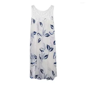 Casual Dresses Women's Lace Stitching Fashion Leaves Print Sleeveless Dress Summer Plus-size Wrap Tank For Women Robe