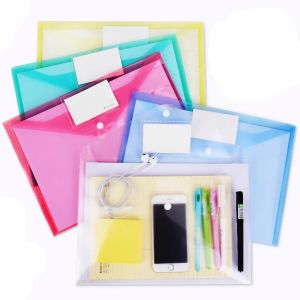 Bag 10 Pcs/Set Snap File Bag Plastic 16C A4 Paper Storage Folder PP Transparent Portfolio Policy Briefcase With Label + Fix Pen Hole