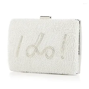 Shoulder Bags Luxury Letter Bag Wedding Bridal Clutch Square White Evening Party High-end Metal Chain Elegant Beaded For Women