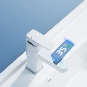 Bathroom Sink Faucets Tianview Washbasin Digital Display Temperature Control Faucet Square Tap Water And Cold Stainless Steel