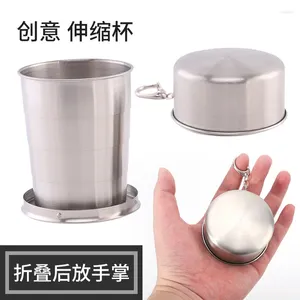 Mugs Stainless Steel Retractable Cup S Glass Travel Compression Key Ring Water Portable Outdoor Folding Coffee Mug