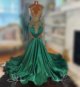 Drak Green O Boyun Uzun Balo Elbisesi Siyah Kızlar İçin 2024 Şeffaf Boncuklu Rhinestone Deniz Kızı Doğum Günü Akşam Resmi Gowns Robe De Soiree