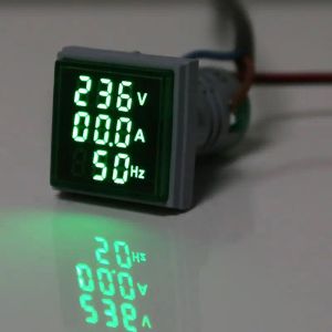 Digital 3in1 CA AC Voltímetro Hz Medidor de frequência Corrente Luz de sinal de sinal de 22mm de 22mm de tensão AMP HZ LED Indicador