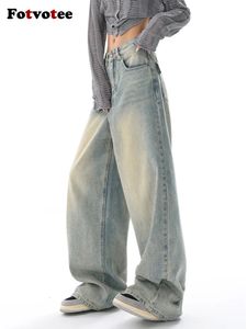 Fotvotee Y2K workowate dżinsy dżinsowe dżinsowe szerokie nogi amerykańska retro streetwear moda prosta pełna długość Pants harajuku 240403