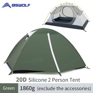 Skydd Bswolf Ultralight Camping Tält 3 Säsong 2 Person uppgraderade 20D Nylon Silikonbelagd tyg Vattentät turisttält