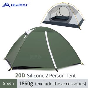 シェルターBSWOLF ULTRALIGHT CAMPING TENT 3シーズン2人アップグレード20Dナイロンシリコーンコーティングファブリック防水ツーリストバックパッキングテント