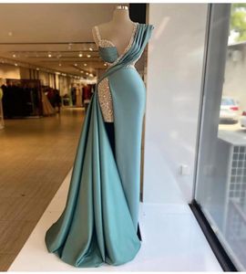UPS Farkly 2022 Pailled Split Mermaid Abendkleider Kristall Lange formale Promkleidermaßstabs Make Plus Size Pageant Wear Party5837390