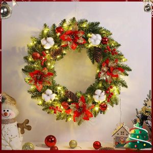 Fiori decorativi decorazioni sospese di Natale artificiali ghirlande da 40 cm con pinoli di abete palline palla in PVC illuminata per esterno interno