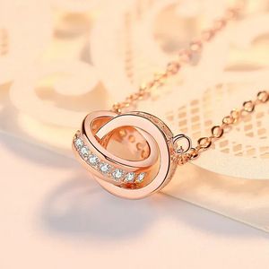 2024 jewlery designer for women gold necklace Sterling silver double ring diamond pendant rose gold female necklace masquerade ball chain jewelry gift q12