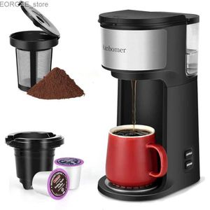 コーヒーメーカーシングルサーブサーブコーヒーメーカーKカップとグラウンドコーヒーマシン2 in 1 6〜14オンス醸造サイズミニワンカップコーヒーメーカーブラックY240403