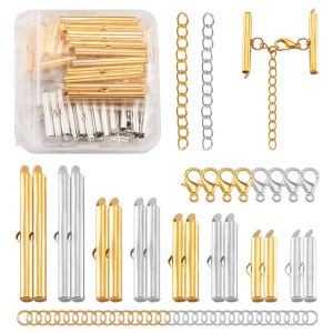 Komponenter 1 Set Slide On End Clasp Buckles Tubes Crimp End Pärlor Extender End Chains Hoppringar Hobbster Clasps Diy Jewelry Making