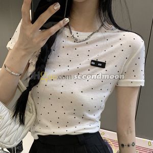 Polka Dot T Shirt Women Crew Neck Tees Short Sleeve Summer Breathable Thin Tee Casual Style Shirts