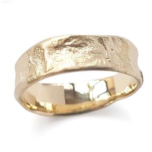 14k Solid Gold Organic Matte Gold Wedding Band Hammerade ringsmycken Hammerade ringar för män