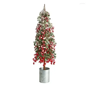 Decorative Flowers Flocked Berry Artificial Tree In Natural Tin Vase