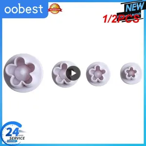 Baking Moulds 1/2PCS Flower Shape Cookie Cutters 3D Plastic Biscuit Mold Stamp Fondant Cake Mould Kitchen Pastry Bakeware