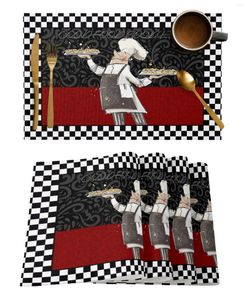 Table Mats Black White Chefs Food Retro Placemat For Dining Tableware Kitchen Dish Mat Pad 4/6pcs Home Decoration