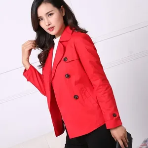 Kvinnors dike rockar Spring Girls Double Breasted Coat Slim Short Red Ladies Casual Femme Plus Size Cotton Overrock XXL