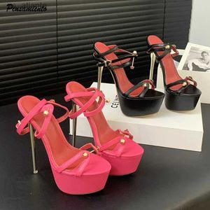 Dress Shoes Sexy Narrow Band 16cm Ultra High Heels Women Sandals Fashion Platform Wedges Summer Wedding Prom Chunky Sandalias H240403