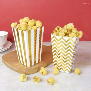 Geschenkverpackung 6/12pcs Candy Paper Popcorn Box Roségold Silber Punkt Welle gestreifter Mais Snack Favor Bevorzugte Tasche Xmas Hochzeits Geburtstagsfeier Dekor Dekor