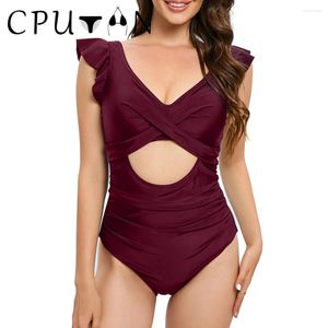 Mulheres Swimwear CPUTAN 2024 Sexy Bikini Set Ruffle One Piece Swimsuit Controle de Barriga Mulheres Brasileiras Monokini Banheira Beachwear