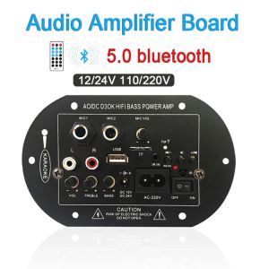 Högtalare Audio Amplifier Board 120W Bluetooth Subwoofer Dual Microphone AMP Module DC 12V 24V Högtalare för karaoke utomhus AC 110V 220V