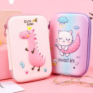 Casos kawaii lápis casos de lápis 3d case grande papelaria grande capacidade de grande capacidade animal caneta de capa gato de gato escolar