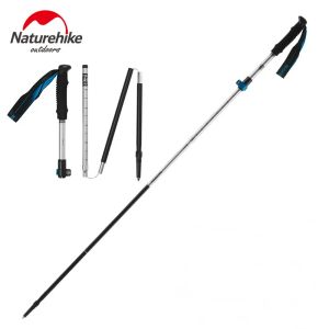 Sticks NatureHike Outdoor Aluminium 5 Section Flexible Justerar Alpenstock Tungsten Steel Tip Walking Stick vandring Klättring Trekking Pole