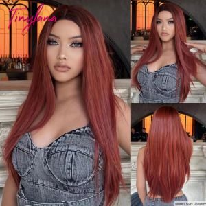 Wigs Long Straight Burgundy Red Brown Synthetic Wigs Cosplay Wig Middle Part for Women Afro Natural Hair Daily Party Heat Resistant