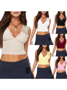 Frauen Tanks Spitzen-Tanktank-Top ärmellose Tops Ladies V-Ausschnitt Rückenless Patchwork Slim Summer Camisoles für Frauen