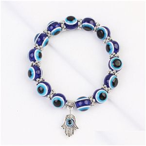 Braccialetti di fascino blu per donne ragazze Lady Lady and American Fashion Elegante Hamsa Hand Fatima Evil Designs Bracciale Dhgsy Dhgsy