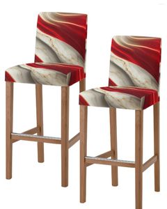Chair Covers Marble Texture Red High Back 2pcs For Kitchen Elastic Bar Stool Slipcover Dining Room Seat Cases
