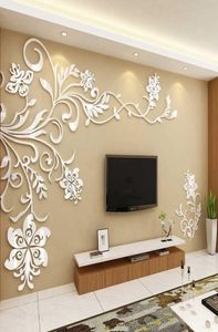 Estilo europeu 3d flor árvore adesivo de parede sala estar decalques decorativos casa arte decoração cartaz sólido acrílico papel de parede adesivos 208242433