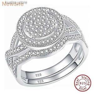 Pierścienie klastra Newshe Solid 925 Srebrne srebrne obrączki ślubne dla kobiet halo klaster okrągły AAAAA Cubic Zriron Bridals Jewelry L240402