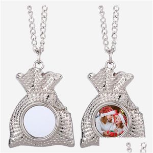 Anhänger Halskette Mode DIY Weihnachtstasche Sublimation Blank Herren Halskette Sier Designer Schmuck Frauen Mann Kette P o Rahmen für Woma Dhinm