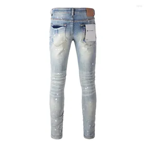 Damenhose Lila Jeans High Street Blau Zerrissene Distressed Fashion Qualität Repair Low Rise Skinny Denim Hose