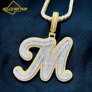 Hello hip-hop Initials Baguette Cursive Letter Pendant Necklace For Men Women Iced Out Hip Hop Chain Fashion Rock Jewelry Gift A-Z