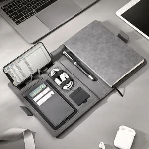 Padfolio Business Travel A5 Manager Bag Portable Padfolio Notebook With Power Bank Battery Charger Wire och Wireless Charging Mobile Rack