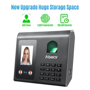 Recording Aibecy Intelligent Attendance Machine Face Fingerprint Password Recognition Mix Biometric Time Clock for Employees with Voice