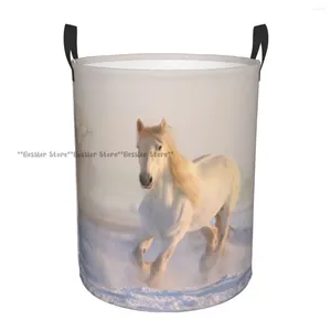 Tvättpåsar Vattentät förvaringsväska vit häst med vinter snö hushåll smutsig korg fällbar hinkkläder arrangör