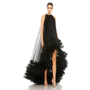 Party Dresses Fashion Black High Low Tulle Long Maxi Gowns To Event Ruffles Ruched Bottom Tutu Prom Robe