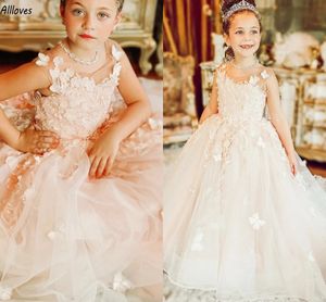 Flores de lindas Flores Little Girl's Pageant Vestidos formais Romântica Puffy Tulle Salia Princesa Vestido de Ball Crianças Crianças Casamento Primeira Comunhão Vestido CL3449