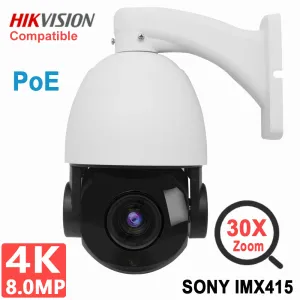 Material Poe Ip Ptz 4k 8mp 5mp Surveillance Dome Security Camera 30x Zoom Ir 100m 360° Pan Range Ir 100m H.265 Outdoor Hikvision Protocol