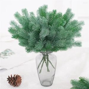 Decorative Flowers Plastic Grass Pine Needle Artificial Fake Green Plant Branch Christmas Tree Decor Wedding Home Accessories DIY Bouquet