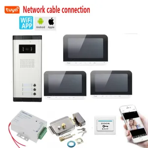 Türklingel Tuya App Control Video Intercom 7 Zoll LCD Monitor WiFi Wireless Video Tür Telefonklingel Intercom Kit für 3 Einheiten Apartment