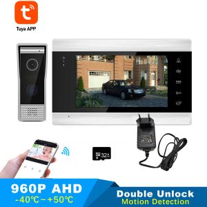 Dörrklockor tuya 7 tum trådlös wifi smart ip video dörr telefon intercom -system med 1x1200tvl 720p ahd trådbunden dörrklockkamera fjärrlås