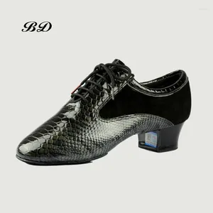 Tanzschuhe Top Herren Latin Salsa GB Schlangenhautmuster Helles Haut Patent Leder Zwei-Punkte-Sohle BD 445 Matt 4,5 cm Geschenktüten